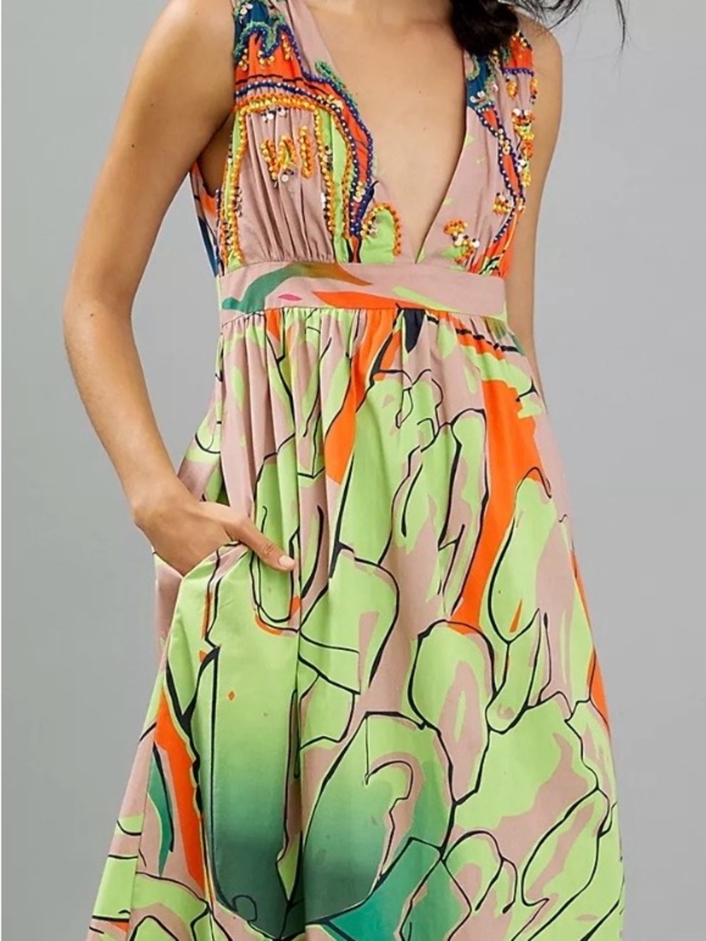 Anthropologie Roopa Pemmaraju Nerida Beaded Midi Dress